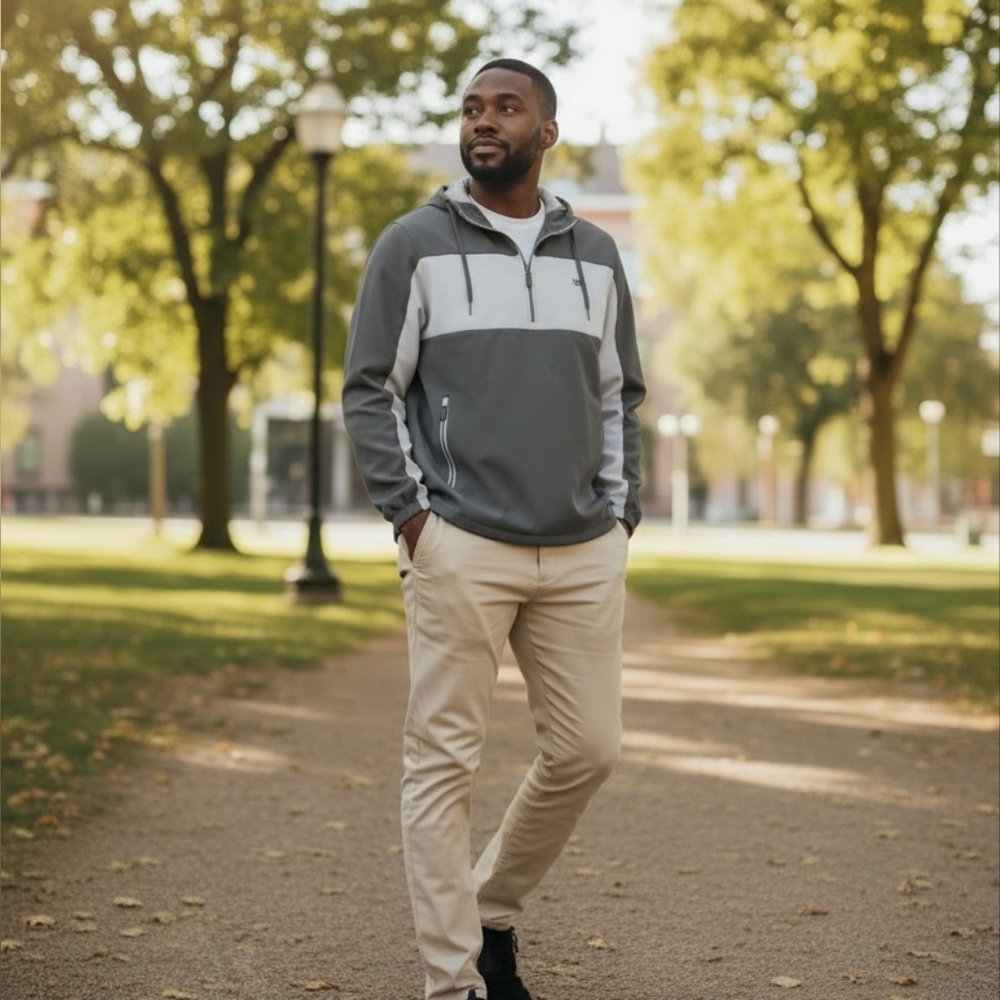 NWT Original Penguin Men's Sport 1/4 Zip Hoodie Grey Jacket Water Repellant Sz M